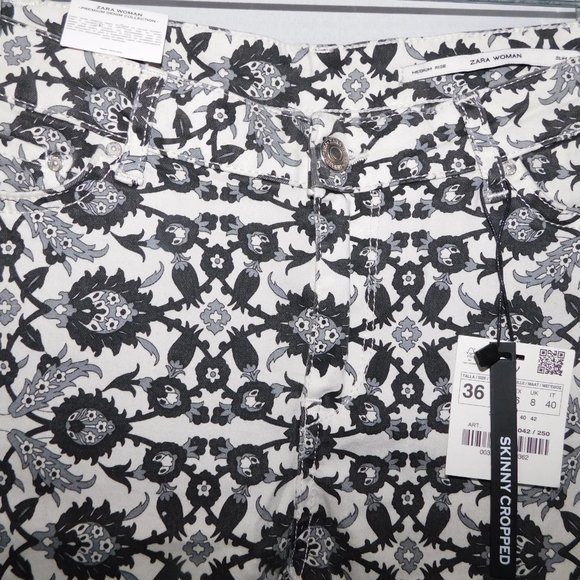 Zara Premium Denim Collection Women's 4 Skinny Cropped Thistle Pattern Jeans NEW - Picture 8 of 13